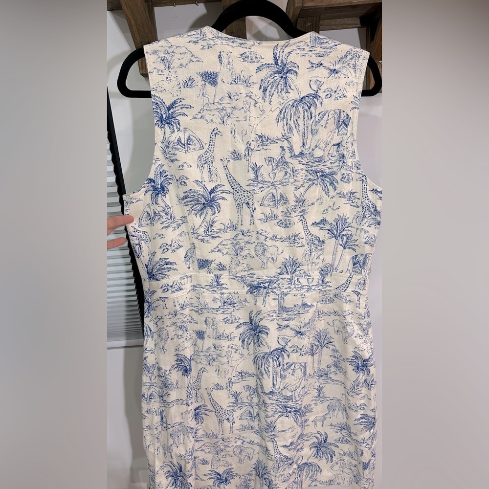 NWT Tory Burch Safari Printed Linen Shift Dress Ivory & Blue 10 - Picture 13 of 16